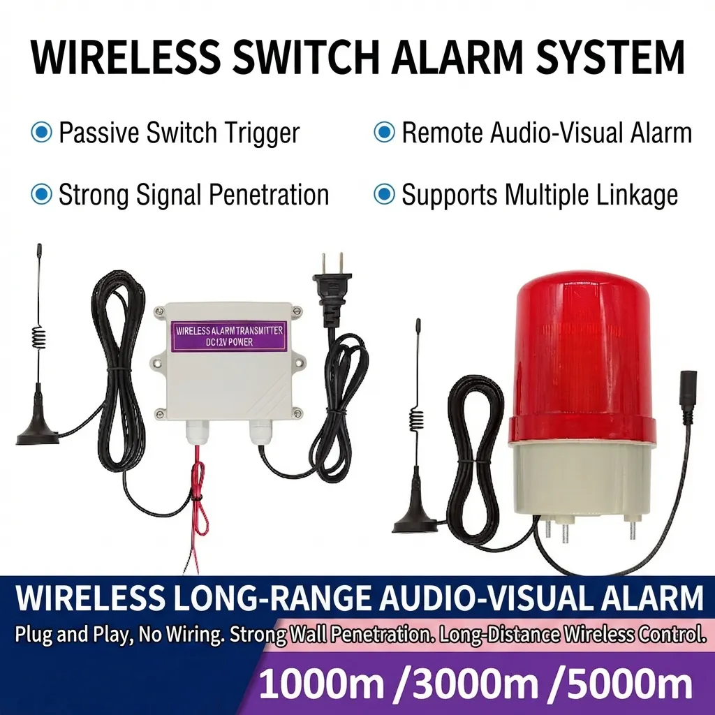 Wireless Switch Alarm System / Wireless Long-Range Audio-Visual Alarm