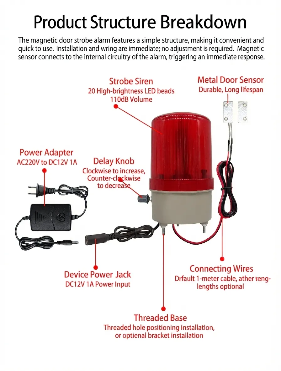 Magnetic Door & Window Alarm System / Integrated Audible & Visual Alarm