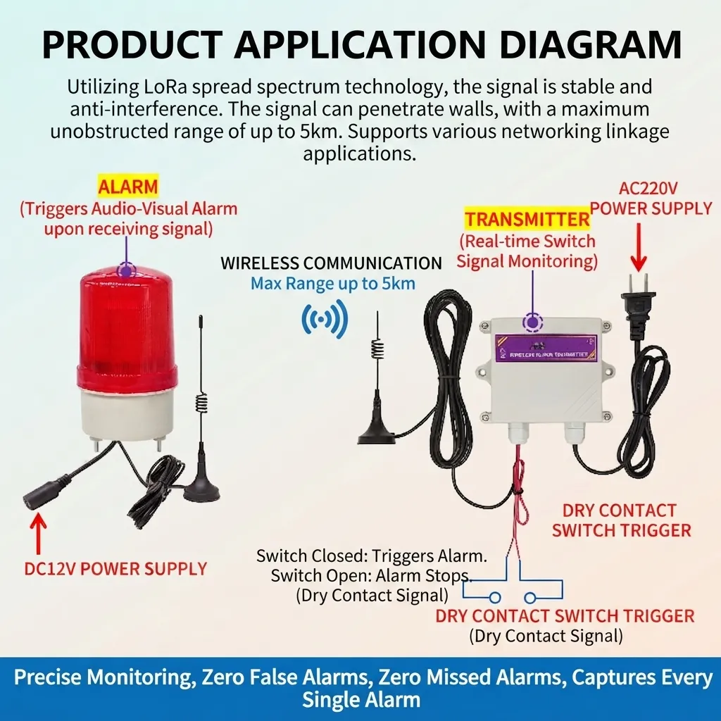 Wireless Switch Alarm System / Wireless Long-Range Audio-Visual Alarm