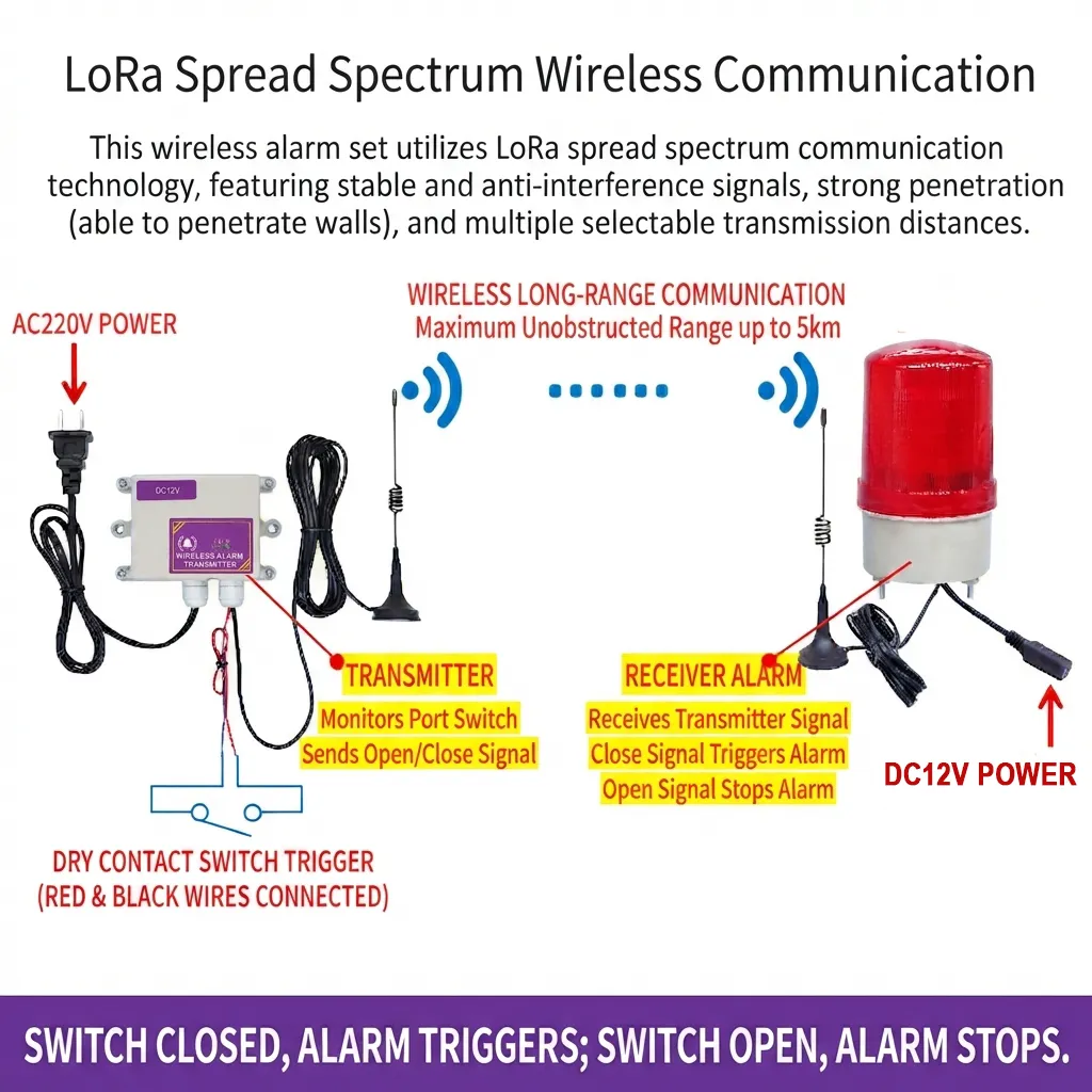 Wireless Long-Range Audio-Visual Alarm / Wireless & Cable-Free Remote Alarm