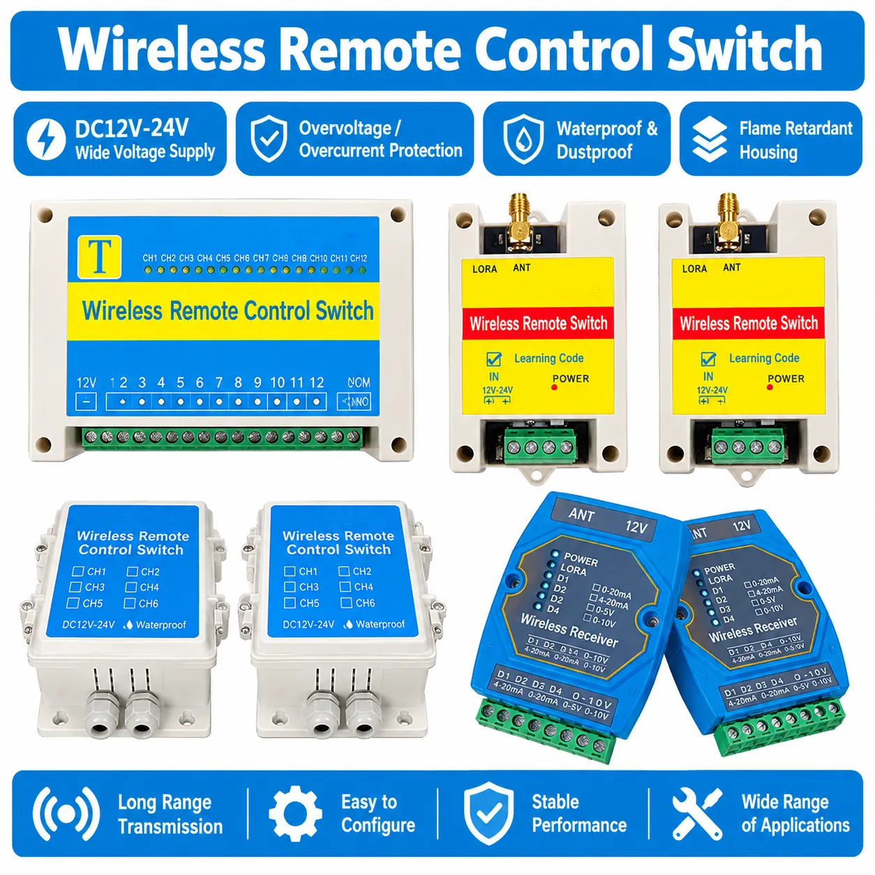 Wireless Remote Control Switch (4-20mA / 0-10V, Multi-Channel, Waterproof & Explosion-Proof)