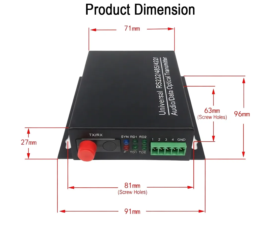 Industrial Fiber Optic Data Transmitter / Transceiver (RS485 / RS422 / RS232, 1-16 Channels)