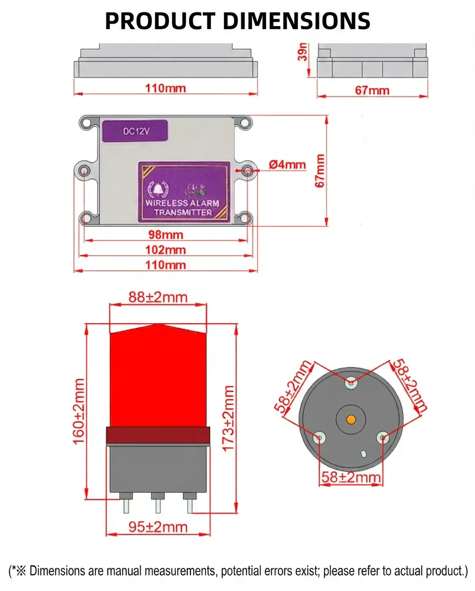 Wireless Long-Range Audio-Visual Alarm / Wireless & Cable-Free Remote Alarm